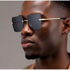 Sunglasses Square Black Lens Gold Fashion Sun Glasses Men UV400 Lentes Gafas New